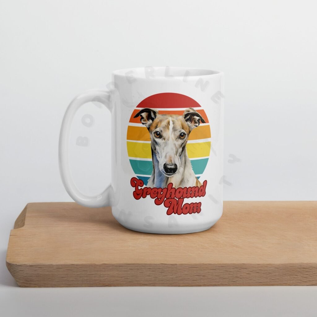 greyhound mom watercolor portrait mug retro vintage style