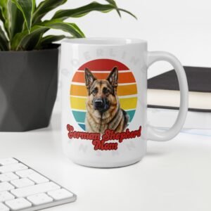 german shepherd mom watercolor portrait mug retro vintage style