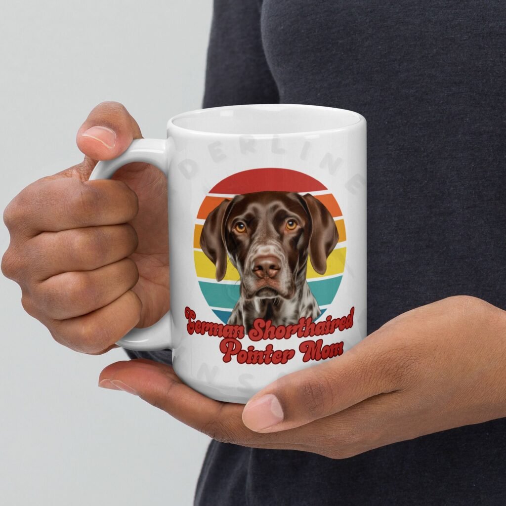 german shorthaired pointer mom gift mug with retro sunset watercolor design