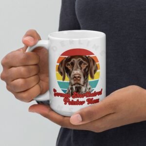 german shorthaired pointer mom gift mug with retro sunset watercolor design