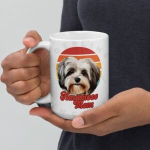 havanese mom gift mug with retro sunset watercolor design