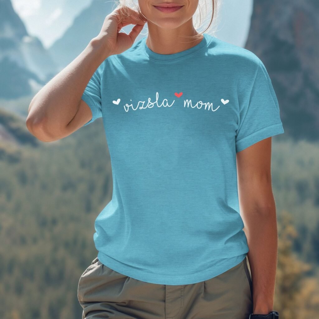 Vizsla Mom t-shirt cursive hearts design, dog mom gift, soft bella canvas tee