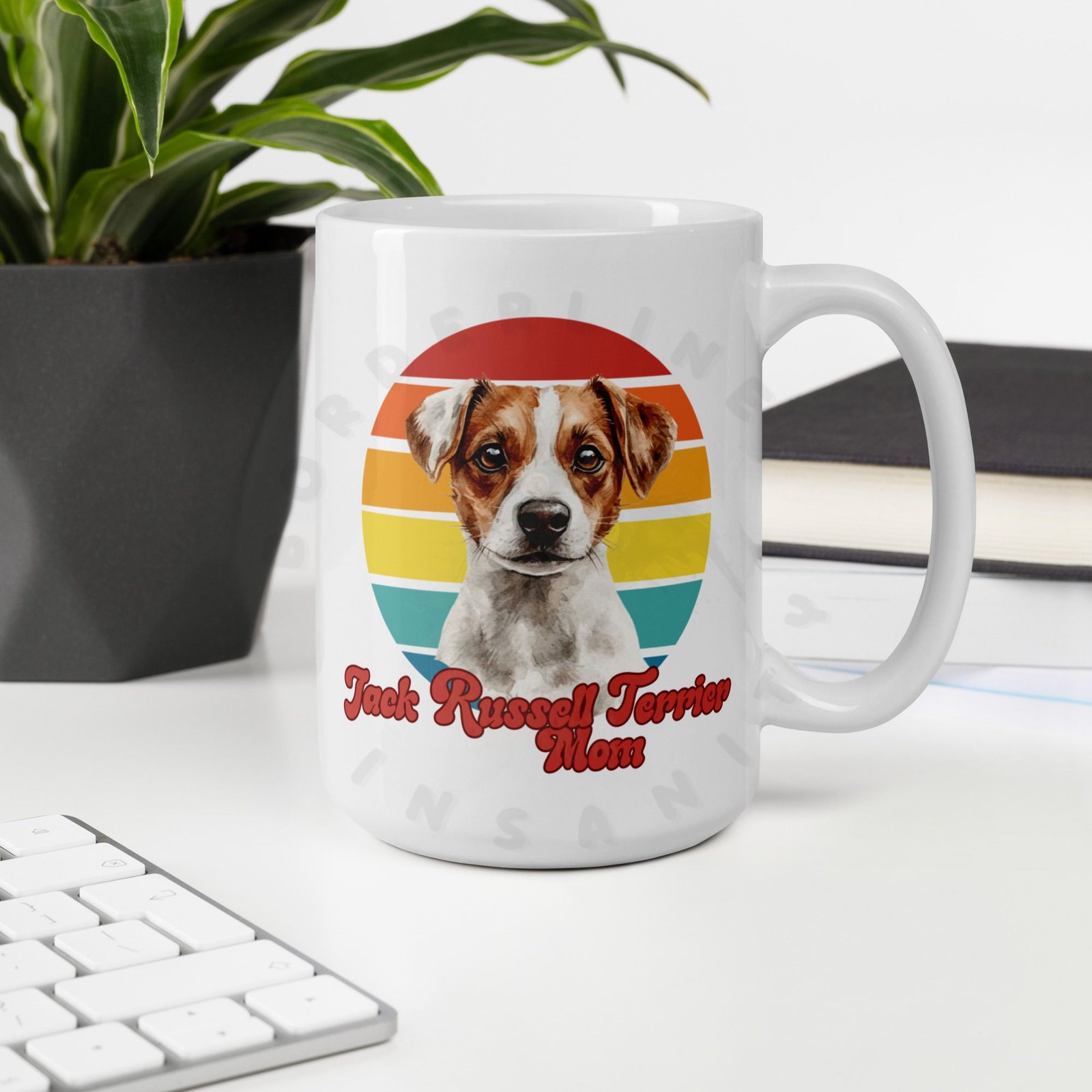 jack russell terrier mom watercolor portrait mug retro vintage style