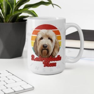 labradoodle mom watercolor portrait mug retro vintage style