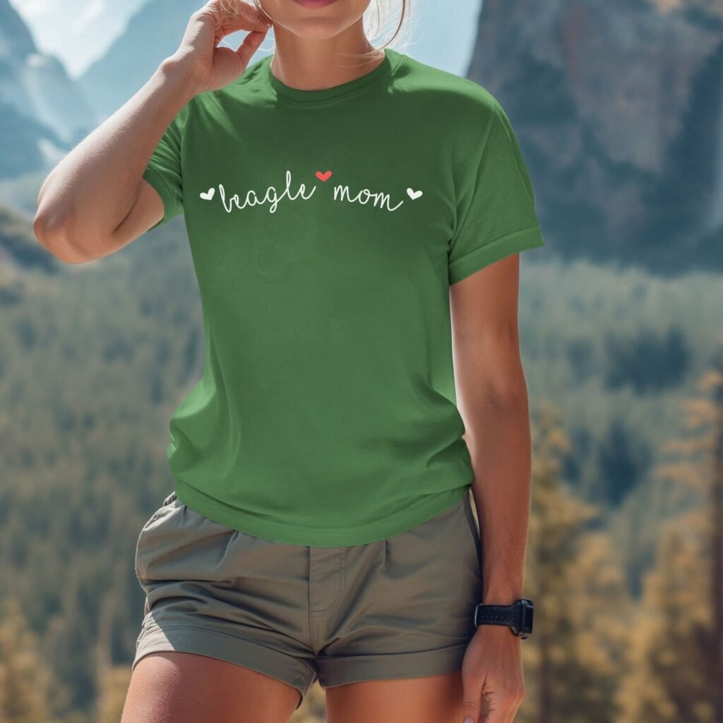 Beagle Mom t-shirt cursive hearts design, dog mom gift, soft bella canvas tee