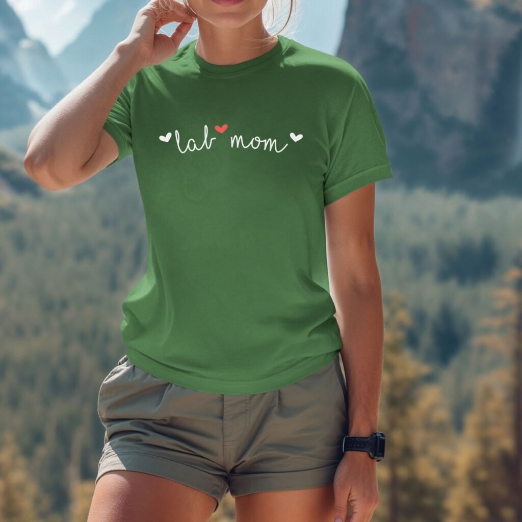 Lab Mom t-shirt cursive hearts design, dog mom gift, soft bella canvas tee