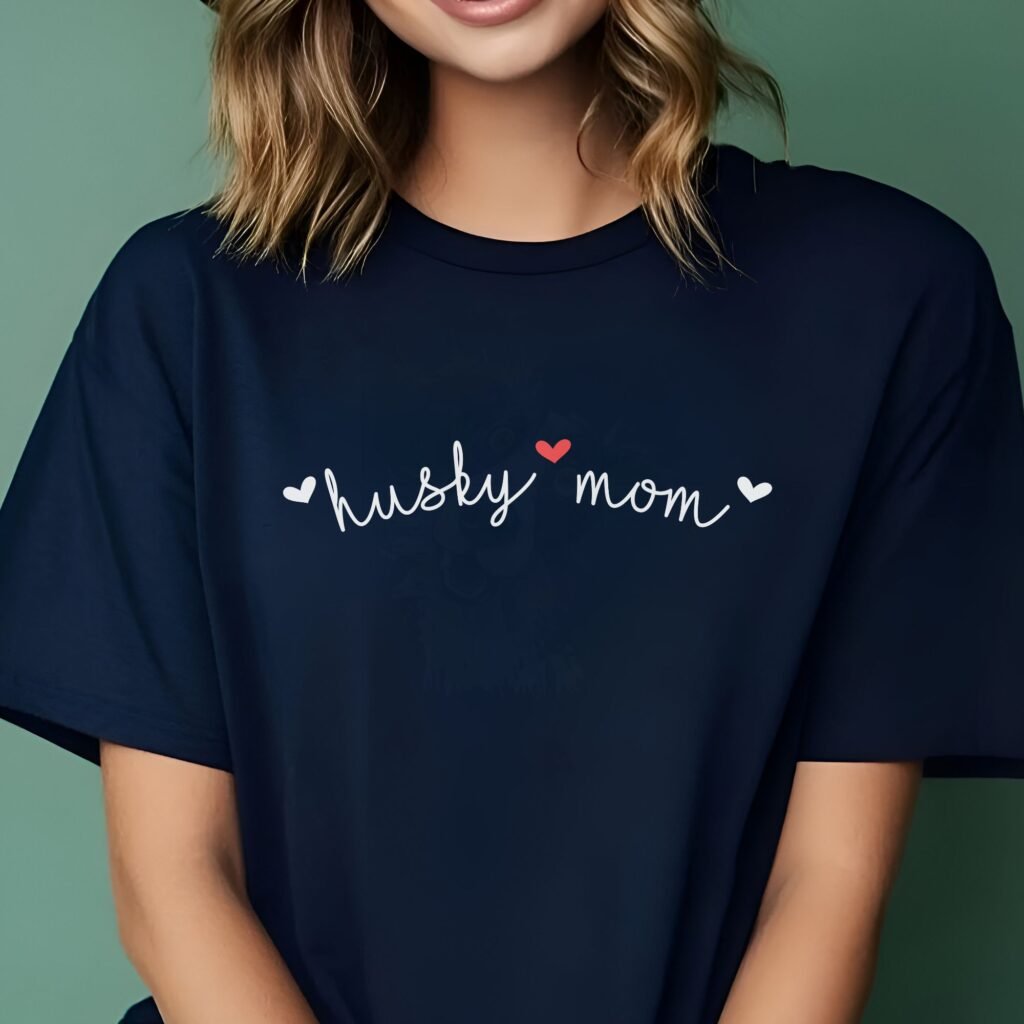 Husky Mom t-shirt cursive hearts design, dog mom gift, soft bella canvas tee