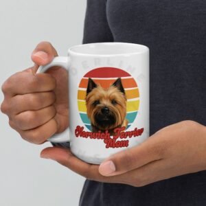 norwich terrier mom gift mug with retro sunset watercolor design