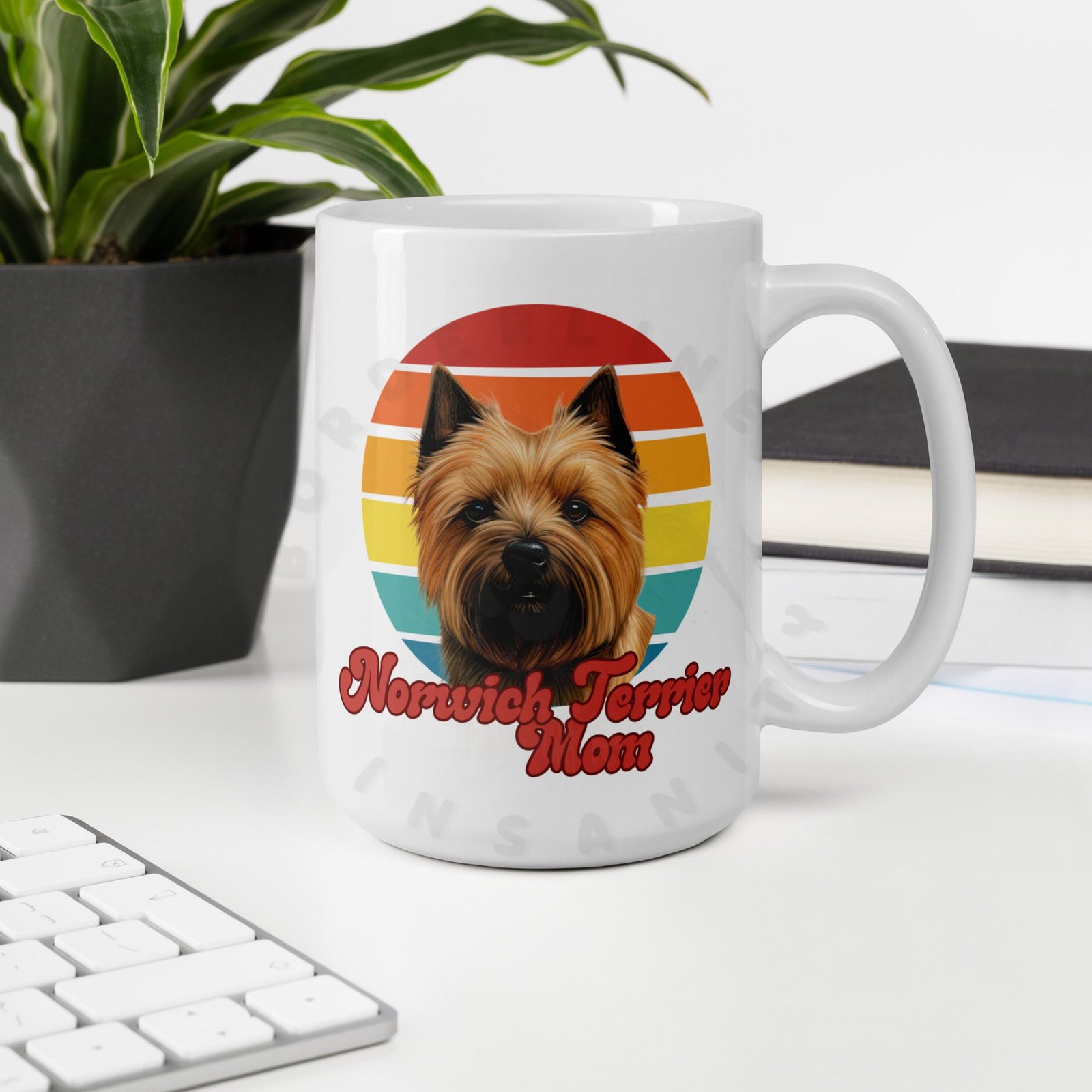 norwich terrier mom watercolor portrait mug retro vintage style